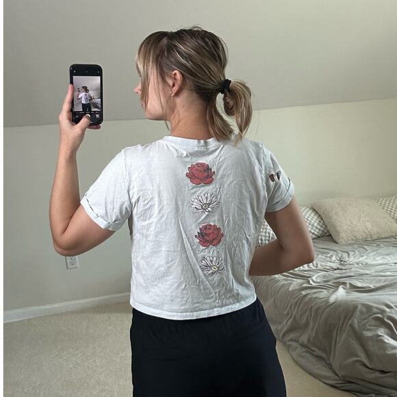 Electric Pink: Distressed Cropped Skeleton Tee - Picture 2 of 7